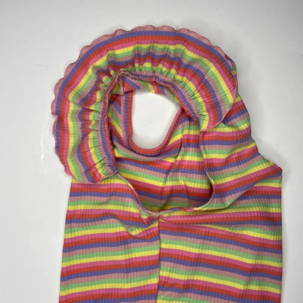 Pink Colorful Striped Dog Shirt with Ruffle Sleeves Pet Clothes